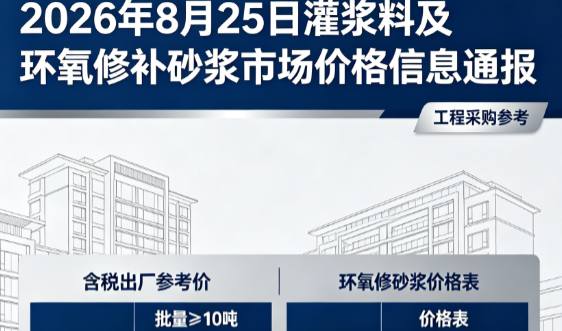 洱源2026年8月25日灌浆料及环氧修补砂浆市场价格信息通报